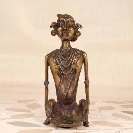Vintage Finish Brass Tribal Lady Sitting Statue for Decoration