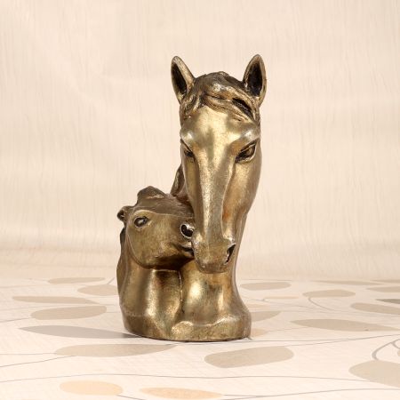 Vintage Brown Metal Two Horse Head Statue Paper Weight
