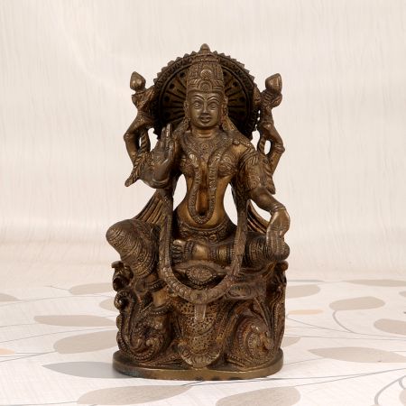 Hindu Goddess Brass Lakshmi Statue in Sitting Position for Decor