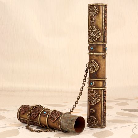 Handmade Brass Copper Cylindrical Message Box in Nepalese Art