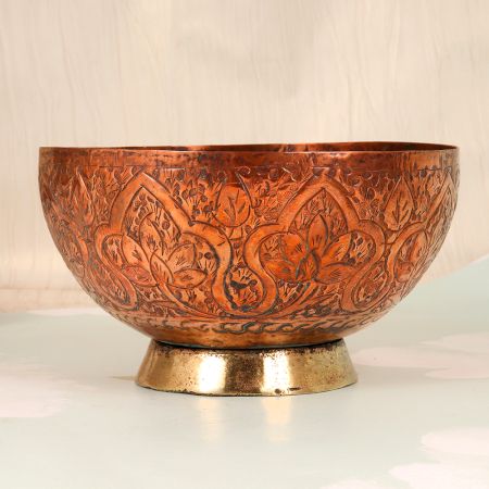 Engraved Handcrafted Copper Islamic Bowl from Peshawar for Decor