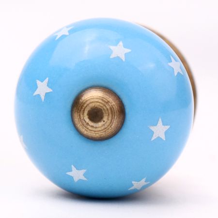 Turquoise White Tiny Star Pattern Cabinet Knobs