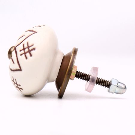 Cream Etched Floral Ceramic Dresser Knob