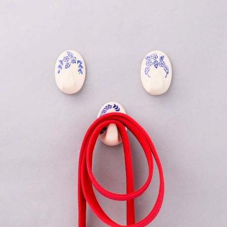 Ceramic Blue White Adhesive Hook - Pack of 3