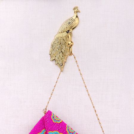 Brass Golden Peacock design Wall Hook for Hanging Clothes