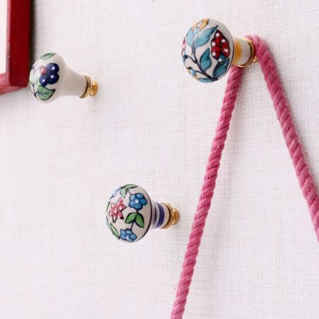 Multicolor Floral Ceramic Wall Hooks-3 Pieces