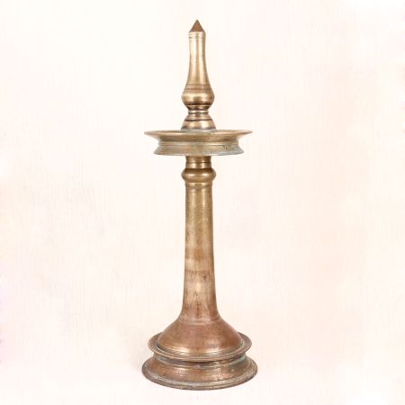 South Indian Vintage Brass Oil Lamp in Plain Brown Finish