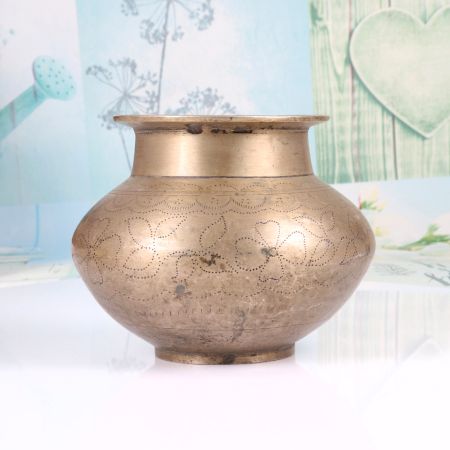 Engraved Handmade Brass Holy Water Pot in Gujarat Art
