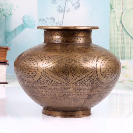 High-Quality Brass Holy Water Pot in Gujarati Art for Prayer Room