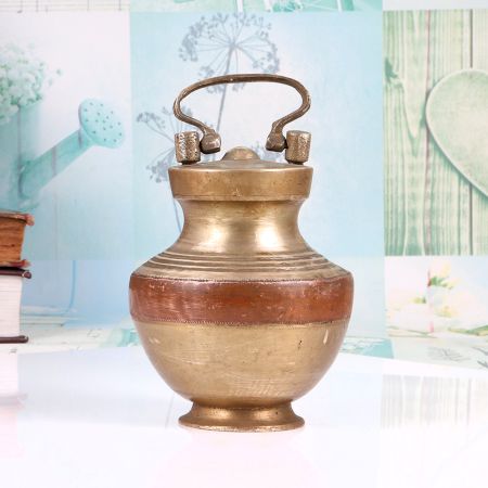 Vintage Traditional Copper Brass Ganga Jali Water Pot for Rituals