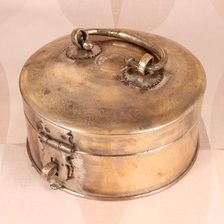 Engraved Handmade Brass Jewelry Box in Vintage Finish for Decor