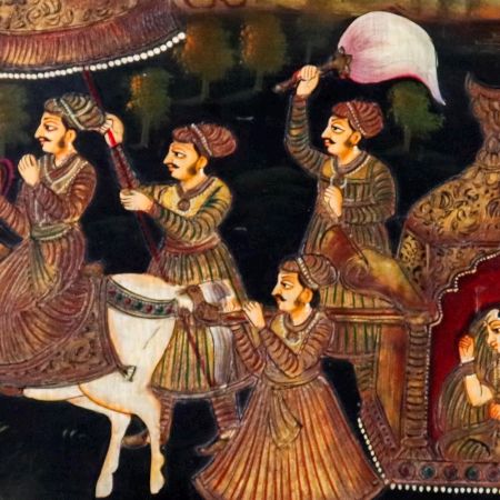 Tanjore Board Painting of Royal Wedding in Antique Finish