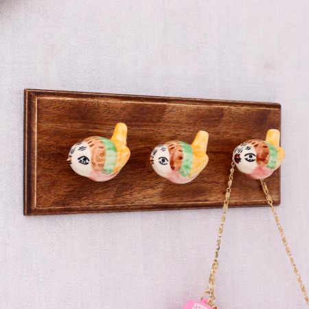 Yellow Green Ceramic Bird Modern Kids Wooden Wall Hook