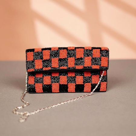 Red and Black Cotton Beads Hand Bag for Women