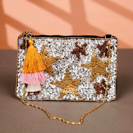 Eye-Catching Premium Cotton and Beads Hand Bag