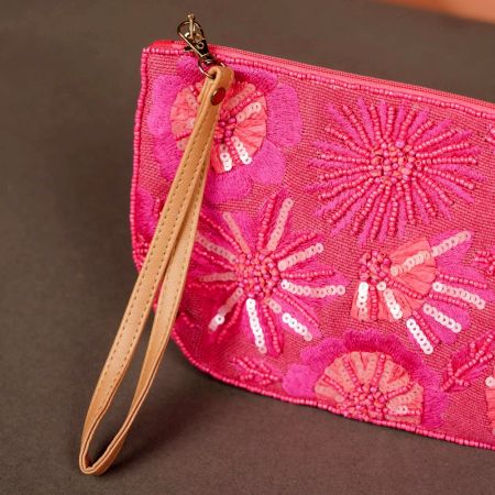 Elegant Pink Cotton Beads Hand Bags for Women