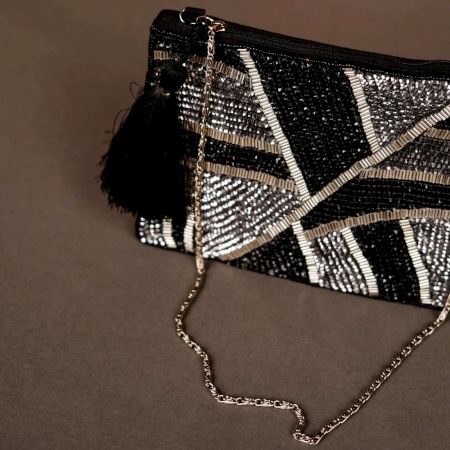 Abstract Pattern Premium Women Hand Bag Made of Cotton and Beads