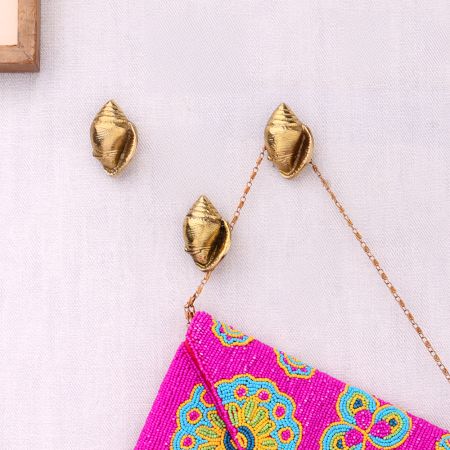 Golden Brass Conch Shell Wall Hooks -3 Pieces
