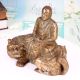 Traditional Japanese Art Brass Meditating Buddha Statue on Lion