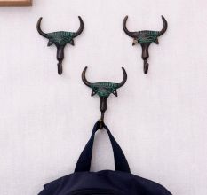 Bronze Tribal Bull Face Wall Hooks-Pack of 3