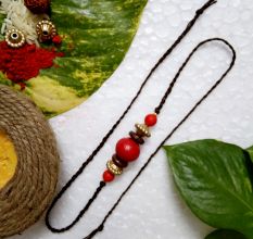 Traditional Rakhi with Wooden, Acrylic, Metal Beads