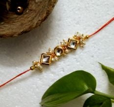 Traditional Rakhi with Wooden, Kundan Beads, Acrylic, Metal