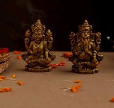 Hand-Crafted Terracotta Lakshmi-Ganesha Idol Set