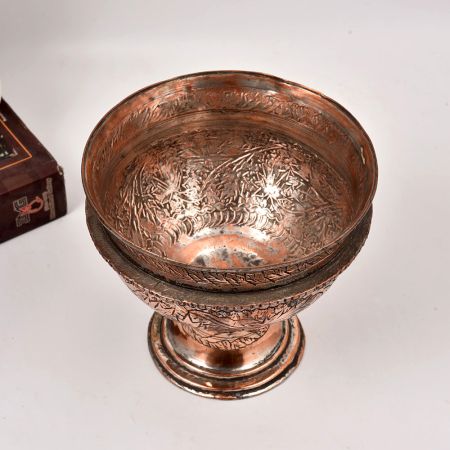 Decorative Engraved Premium Copper Bowl with Stand for Decor