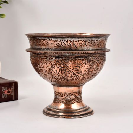 Decorative Engraved Premium Copper Bowl with Stand for Decor