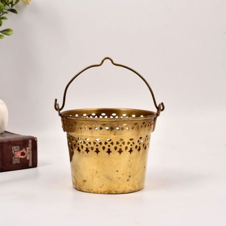 Indian Handmade Jali Work Brass Flower Bucket for Decor