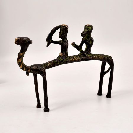 Vintage Tribal Art Brass Camel with Two Rider for Decoration