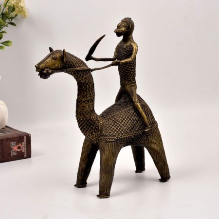 Tribal Art Handmade Brass Statue of Camel with Rider from Odisha
