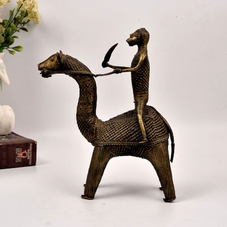 Tribal Art Handmade Brass Statue of Camel with Rider from Odisha