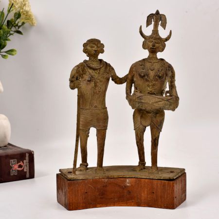 Vintage Handcrafted Brass Two Man Statue for Home Decor