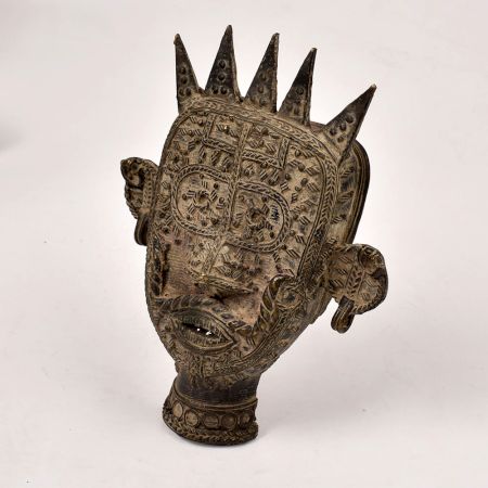 Bengali Art Vintage Brass Mask in Tribal Art for Decoration