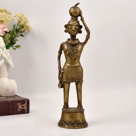 Indian Tribal Standing Lady Brass Statue for Home Decoration