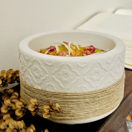 Handmade Off White Cemented Candle Holder