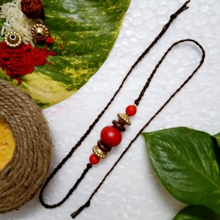 Traditional Rakhi with Wooden, Acrylic, Metal Beads