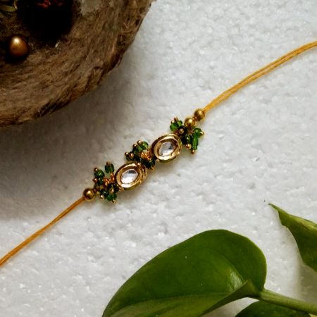 Traditional Rakhi with Kundan Beads, Wooden, Acrylic, Metal