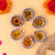6 Pieces Designer Blue and White Ceramic Diwali Diya For Mandir Decoration