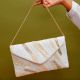 Beautiful Soft White Cotton and Beads Women Hand Bag