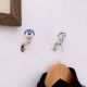Blue Floral Ceramic Metal Wall Hooks With Silver Finish-Pack of 6