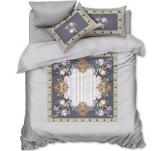 Royal Grey Floral Digital Print Glace Cotton Queen Size Bedsheet Set with 2 Pillow Covers | 90 x 100 Inches