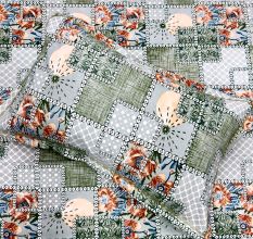 Vintage Patchwork Floral 100% Cotton Casement King Size Bedsheet Set with 2 Pillow Covers | 100 x 108 Inches