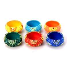 Washable Terracotta Round Diya T-Light Holder Set of 6