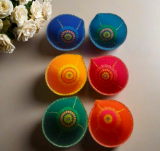 Handmade Washable Terracotta Sada Panti Diya for Home Decor Set of 6