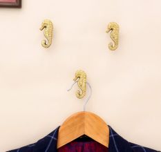 Golden Brass Seahorse Wall Hooks-3 Pieces