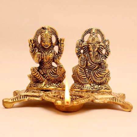 Golden Aluminium Laxmi Ganesh Diwali Oil Diya Lamp