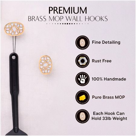 Mother of Pearl Golden White Finish Wall Hook- Pack of 3