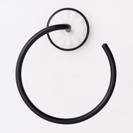 Vintage Black White Aluminum and Ceramic Towel Ring For Bathroom